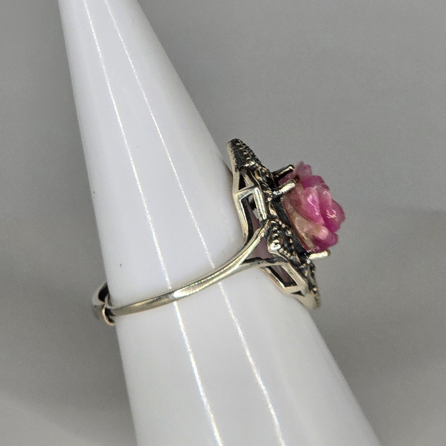 Blush Temple Cobaltoan Calcite Rose Adjustable Ring