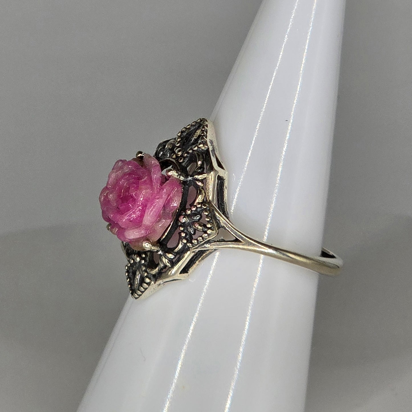 Blush Temple Cobaltoan Calcite Rose Adjustable Ring