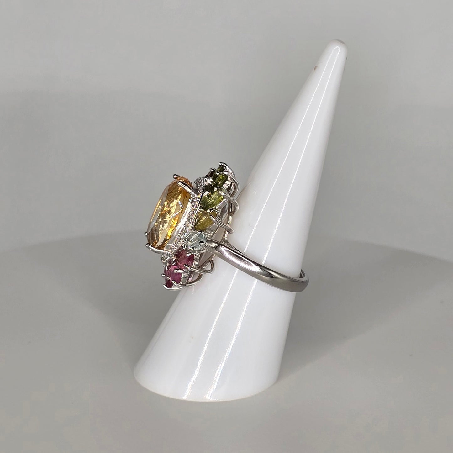 Sunflower Citrine and Tourmaline Adjustable Silver Ring