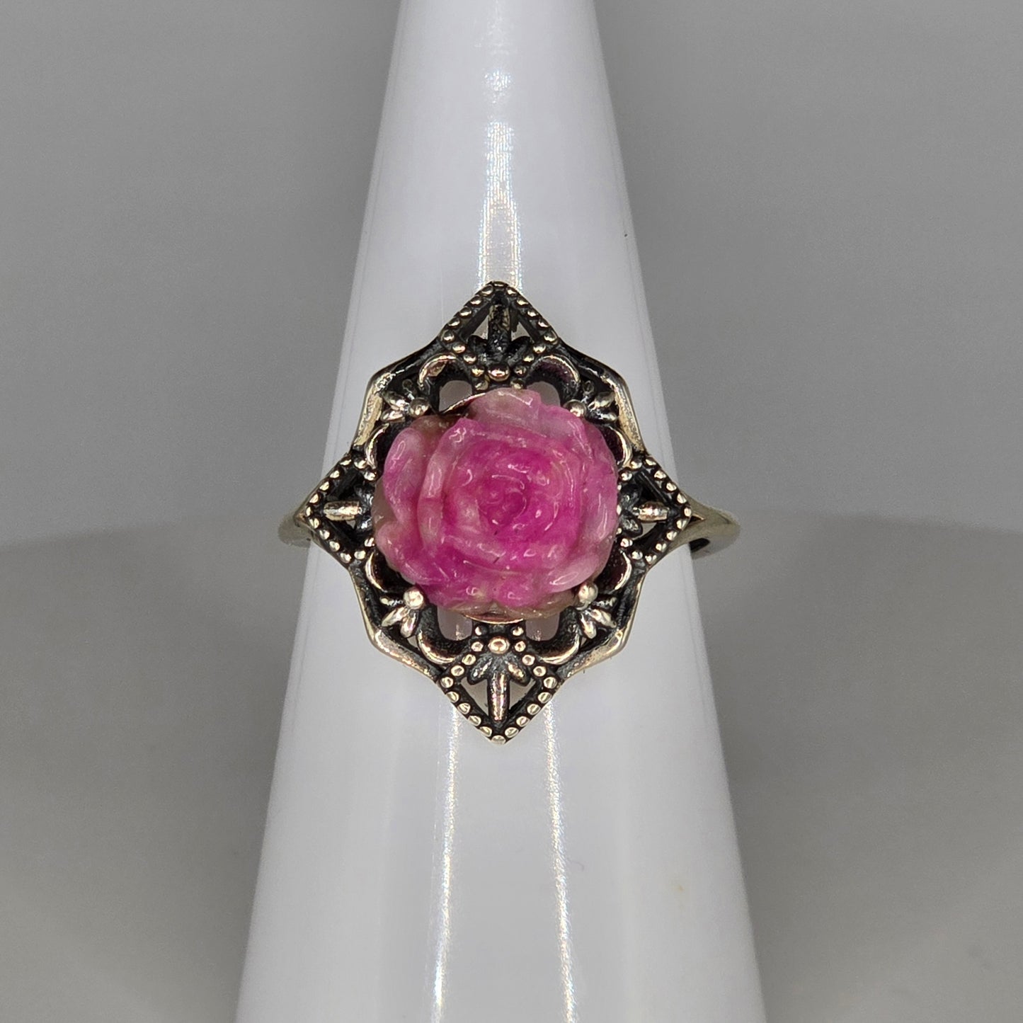 Blush Temple Cobaltoan Calcite Rose Adjustable Ring