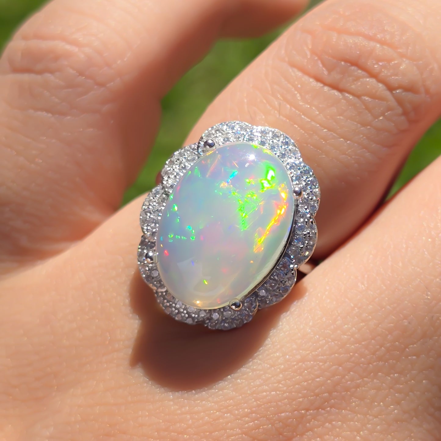 Aurora Bloom Halo Opal Adjustable Ring