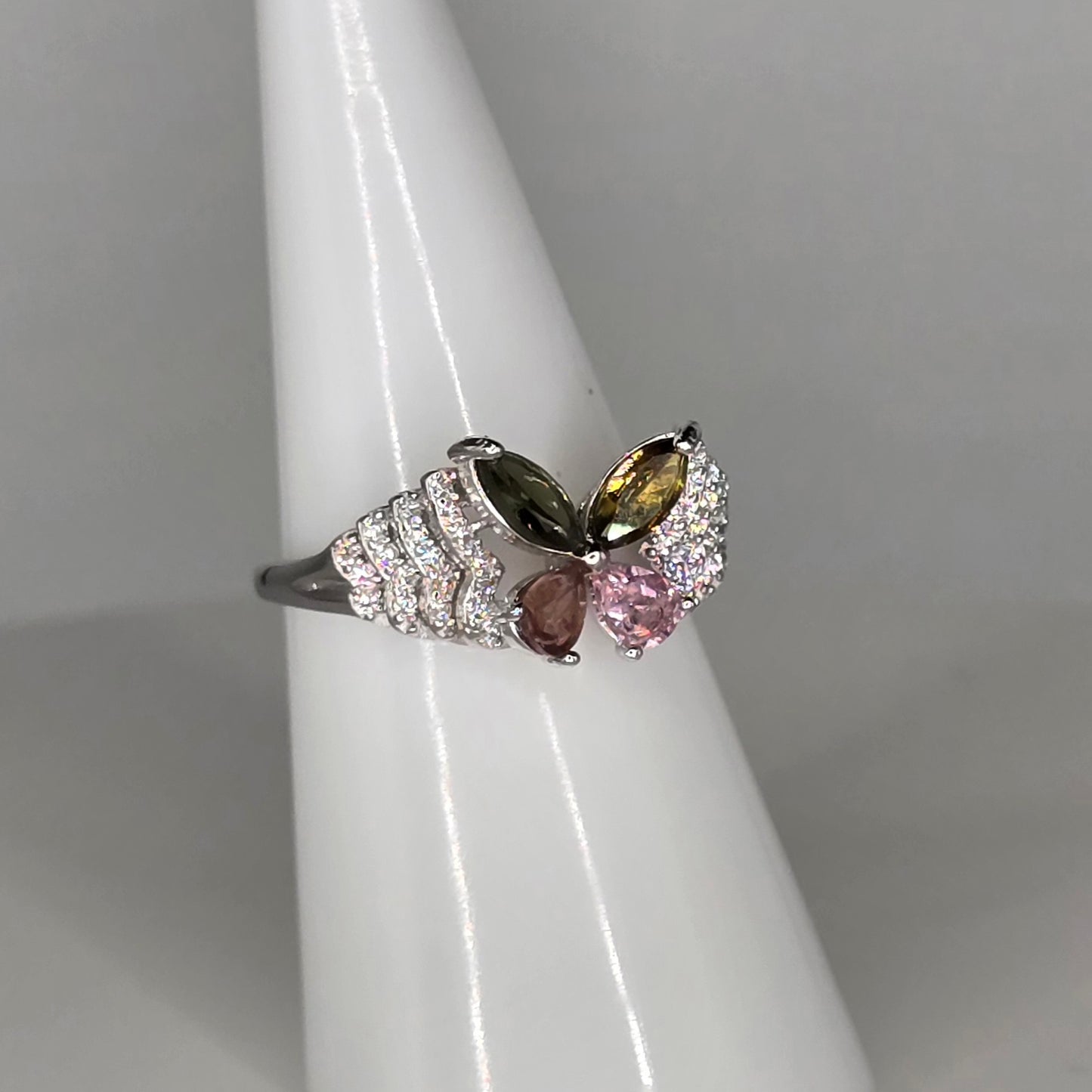 Aurora Wing Tourmaline Adjustable Silver Ring