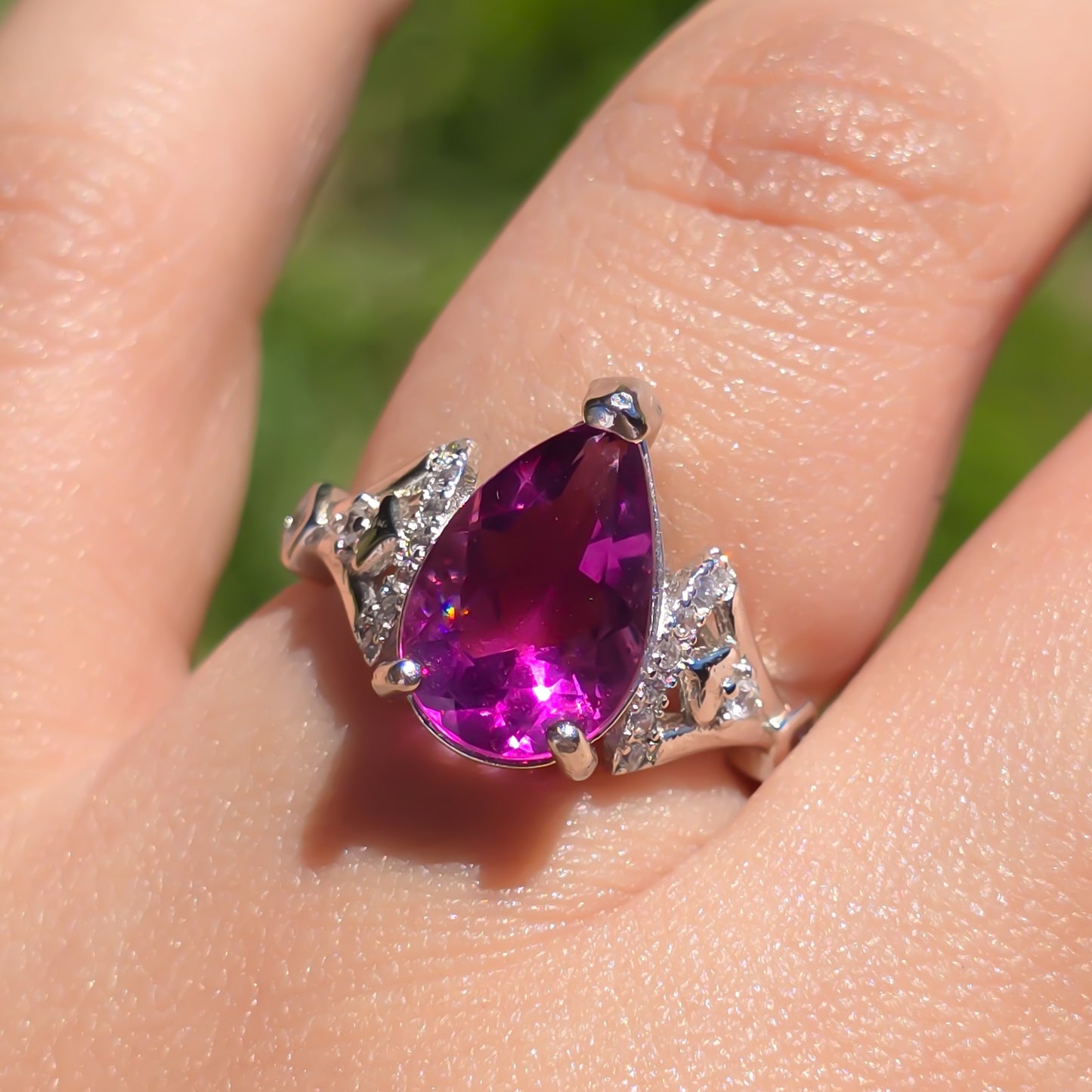 Pink Flame Brazil Pink Fluorite Adjustable Silver Ring