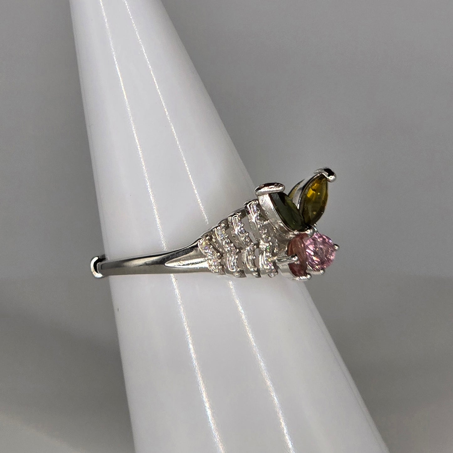 Aurora Wing Tourmaline Adjustable Silver Ring