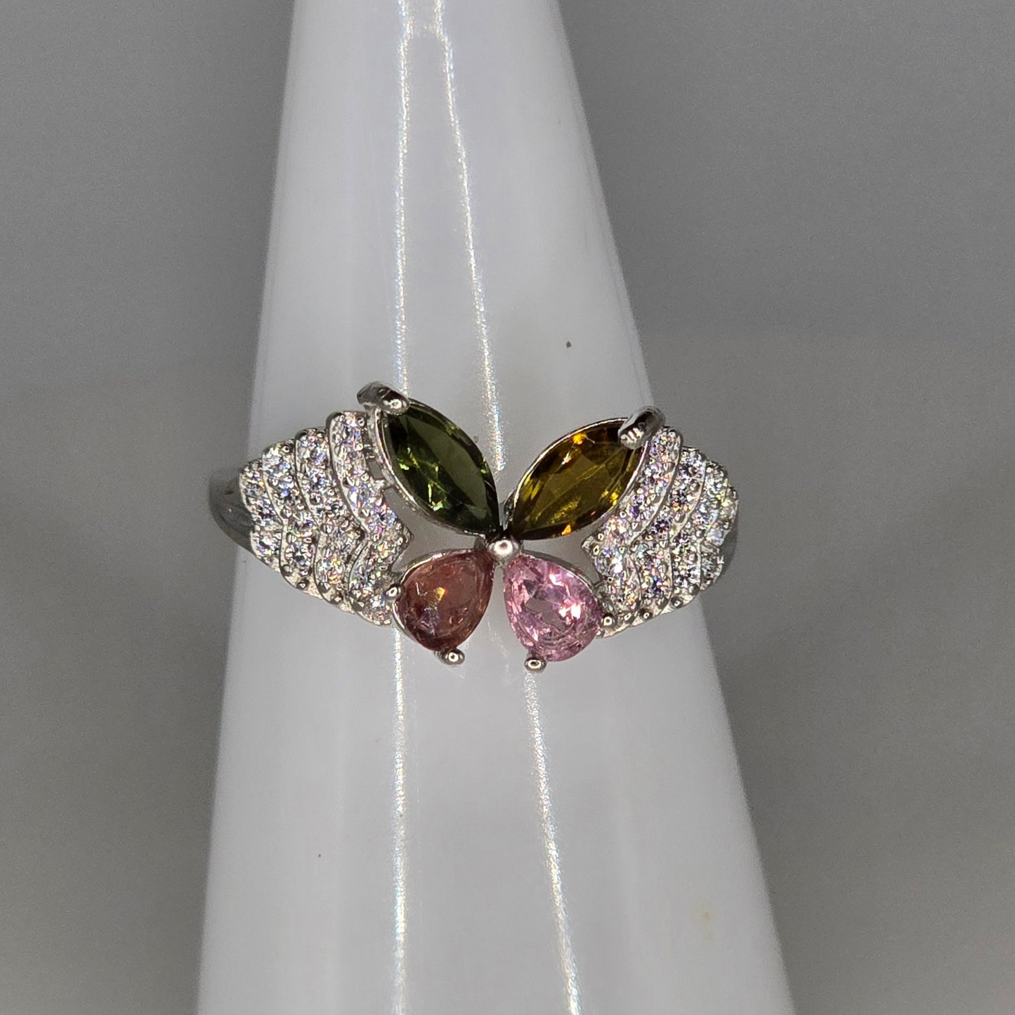 Aurora Wing Tourmaline Adjustable Silver Ring