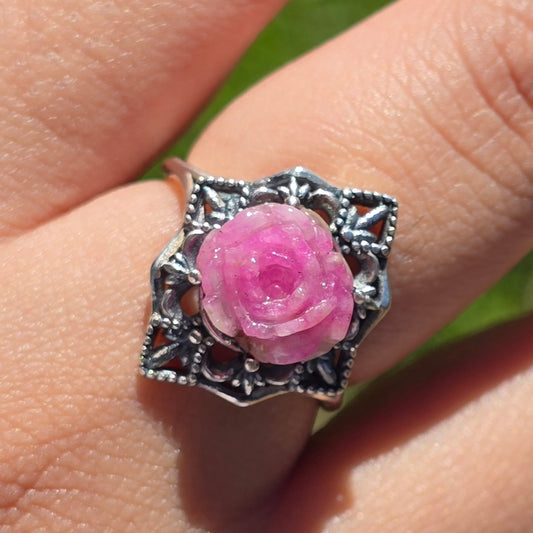 Blush Temple Cobaltoan Calcite Rose Adjustable Ring