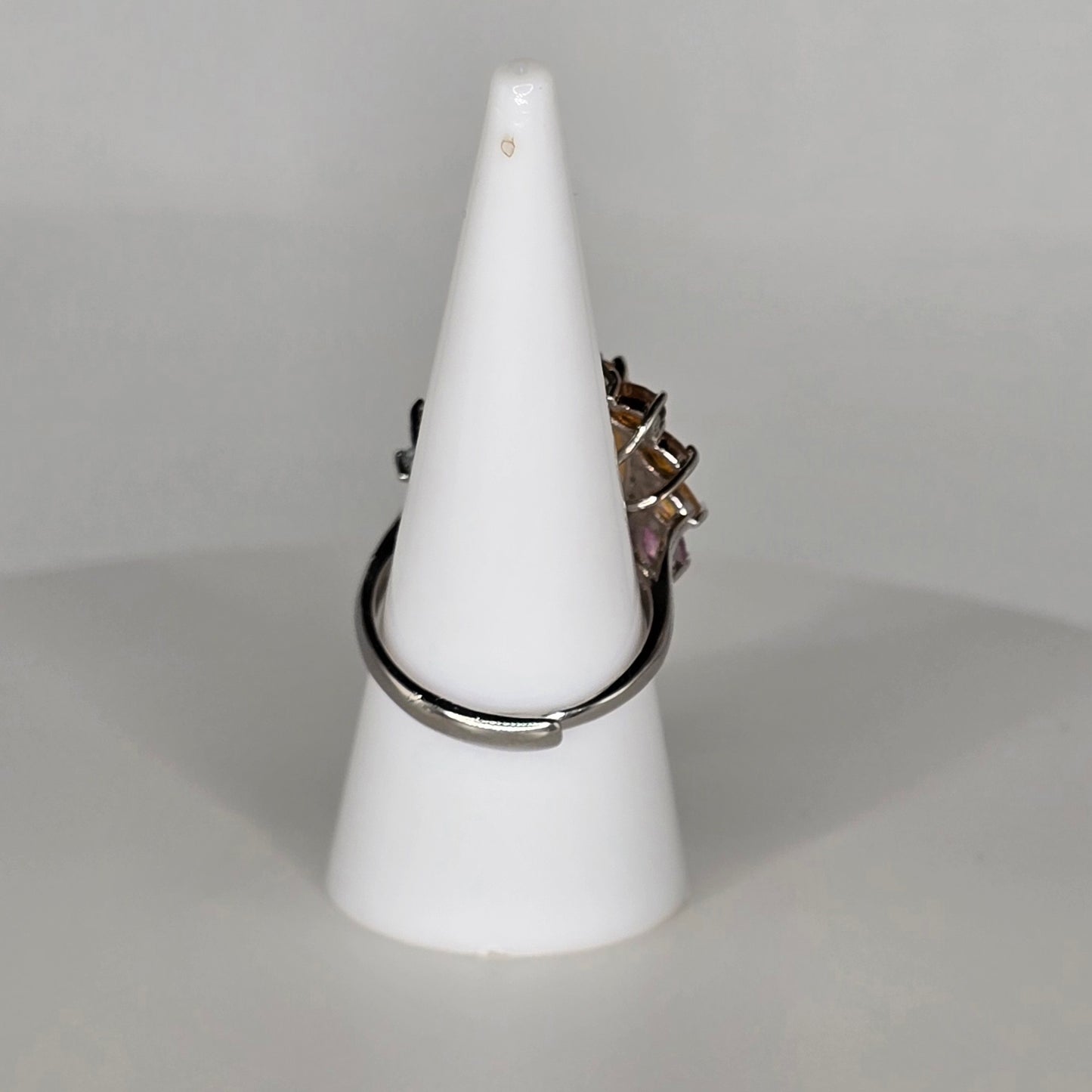 Sunflower Citrine and Tourmaline Adjustable Silver Ring